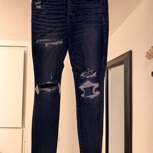 American Eagle Outfitters Dark Blue Distressed Skinny Jeans